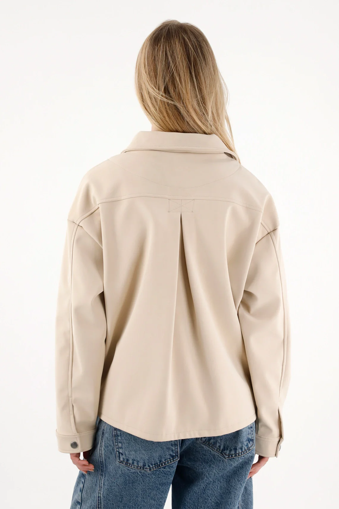 Off-White Synthetic Leather Jacket for Women - Image 5
