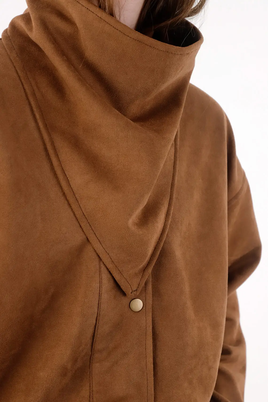 Camel Short Polyester Jacket for Women with Scarf Collar - Image 4