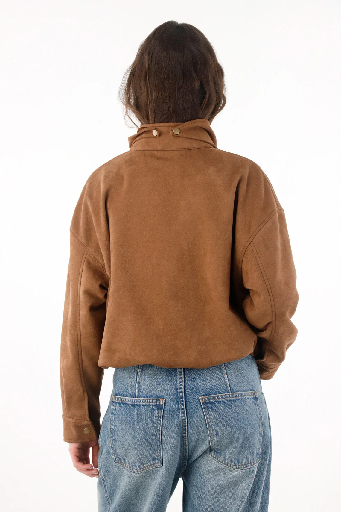 Camel Short Polyester Jacket for Women with Scarf Collar - Image 5