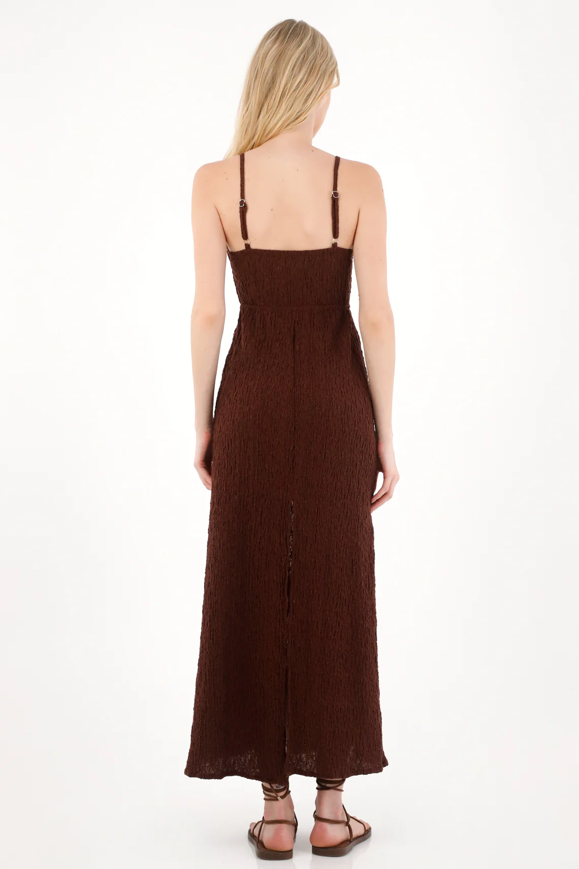 Long dress with V-neck in brown for women - Image 4
