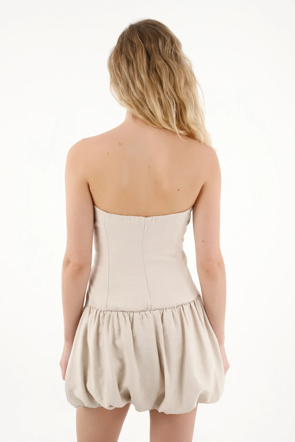 Off-White Strapless Balloon Silhouette Dress for Women - Image 4