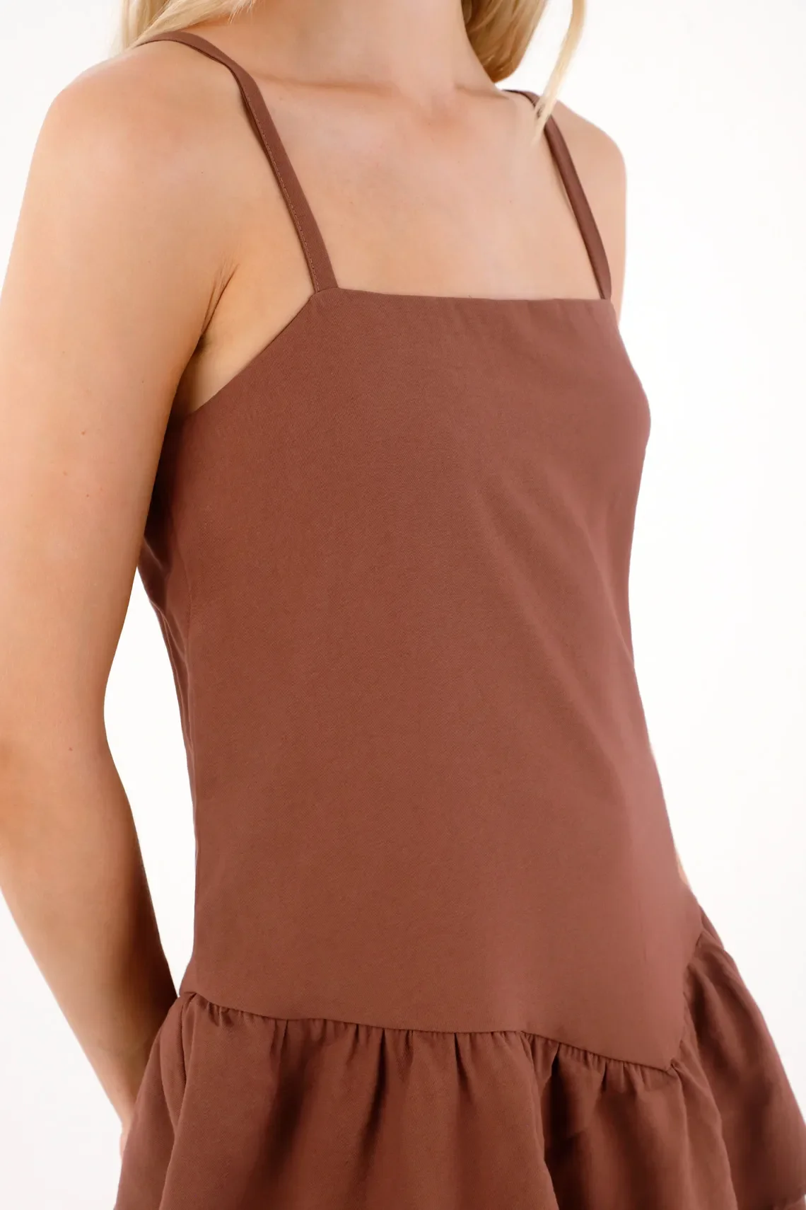 Short Dress with Ruffles in Brown for Women - Image 4