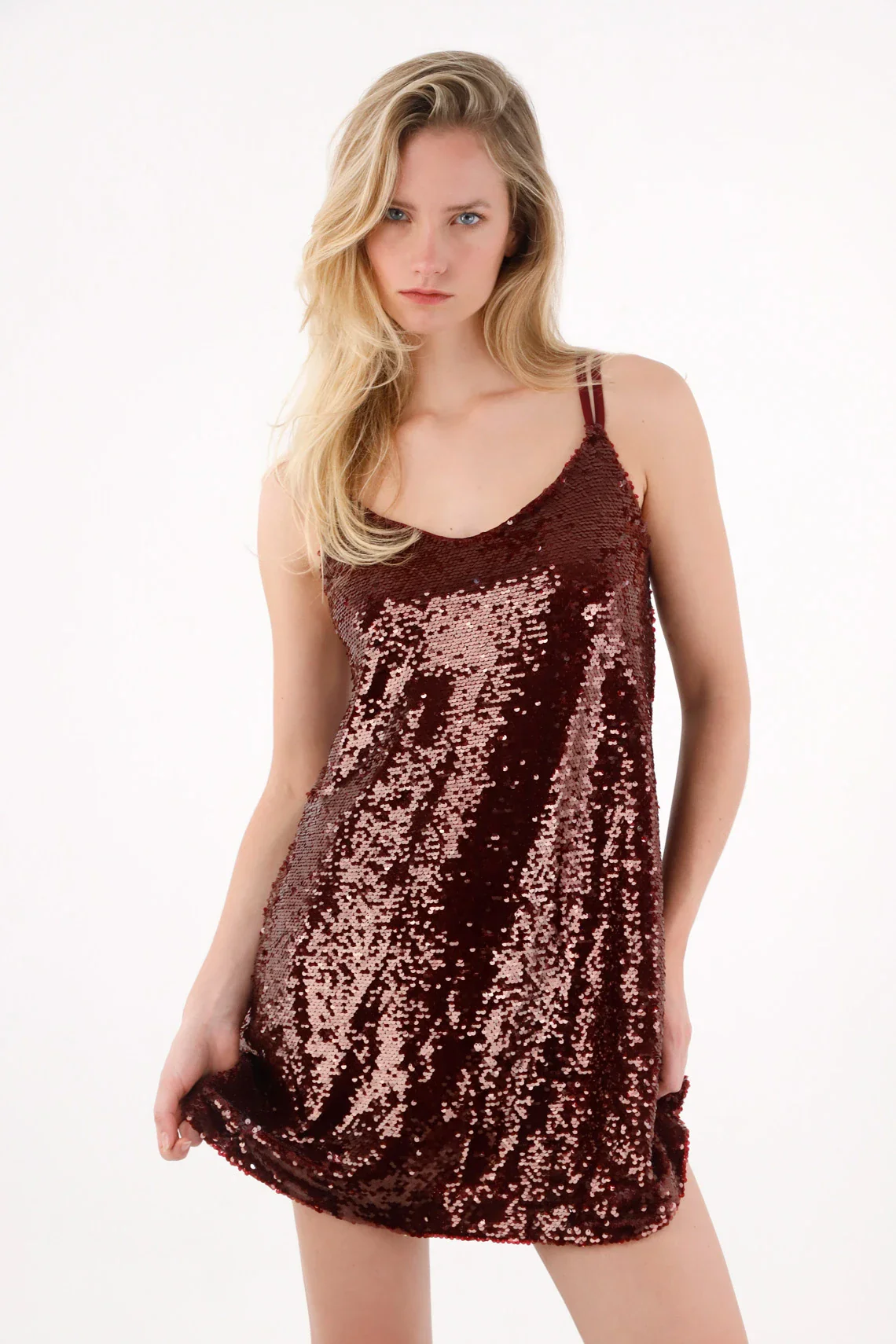 Short Wine Red Sequin Dress for Women
