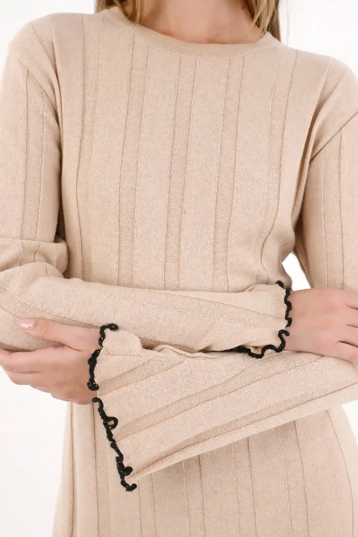 Long Dress with Textured Stripes Off-White for Women - Image 4