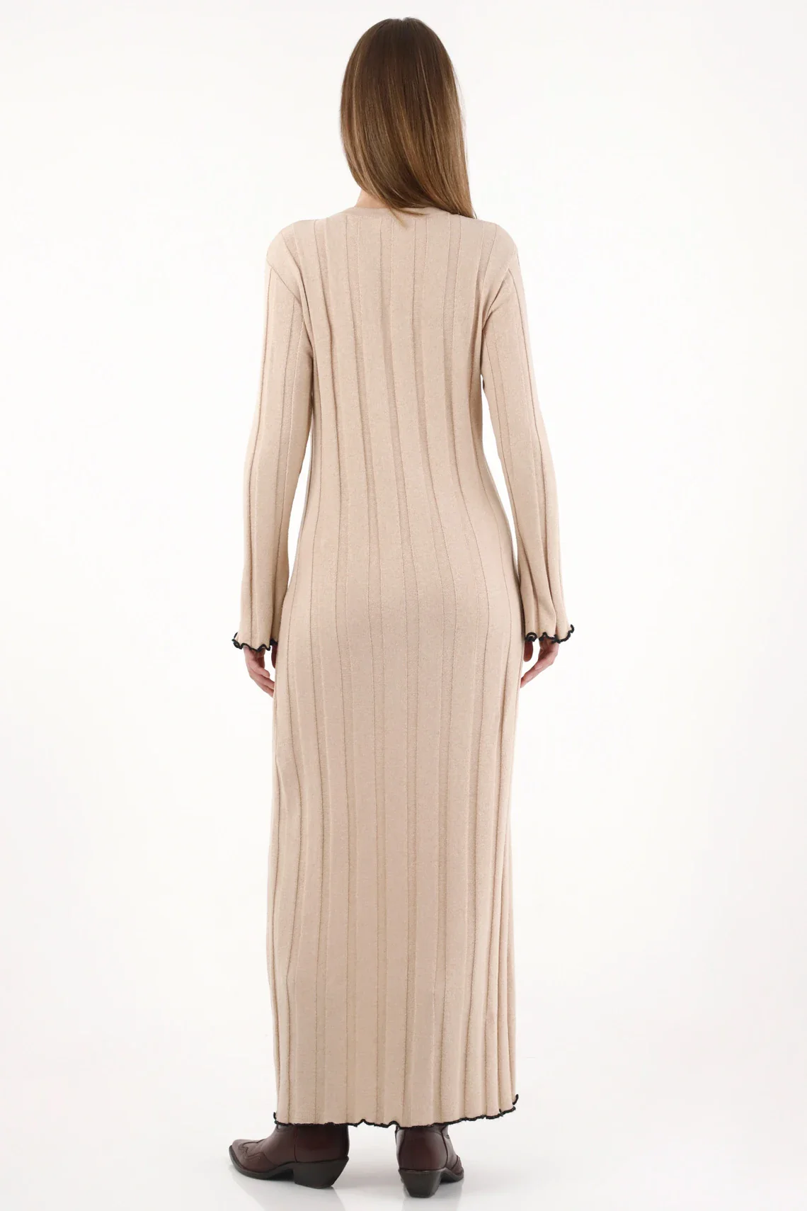 Long Dress with Textured Stripes Off-White for Women - Image 5