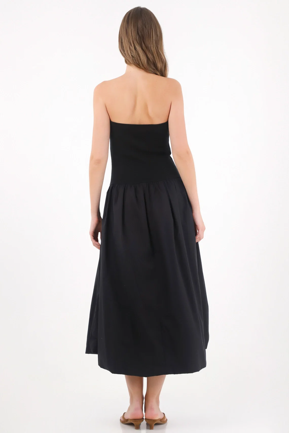 Long Strapless Black Globe Silhouette Dress for Women - Image 4