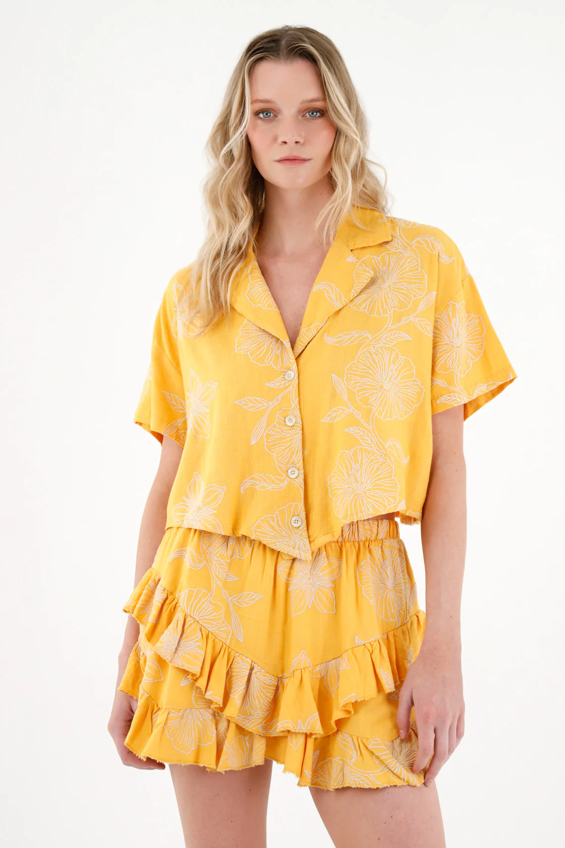 Women's Short Ruffle Yellow Skirt