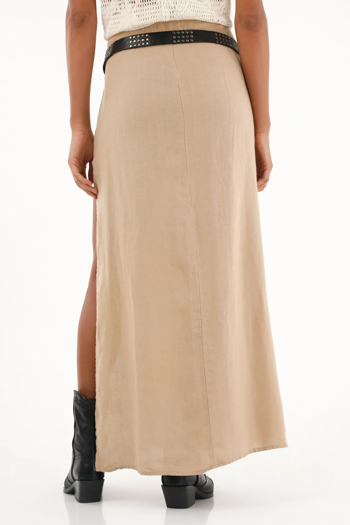 Women's linen beige skirt with slit in 100% linen - Image 4