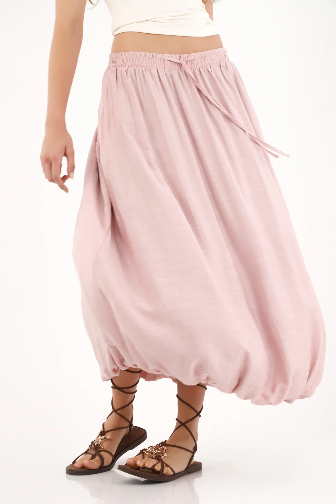 Women's Long Pink Balloon Hem Skirt - Image 2