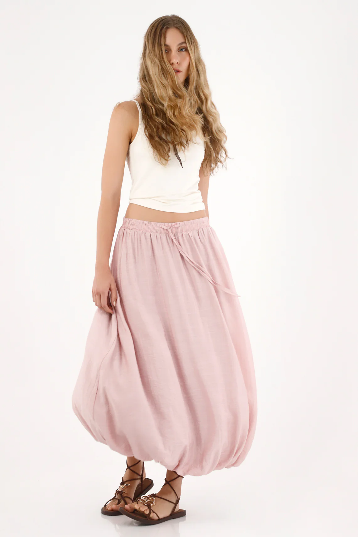 Women's Long Pink Balloon Hem Skirt - Image 6