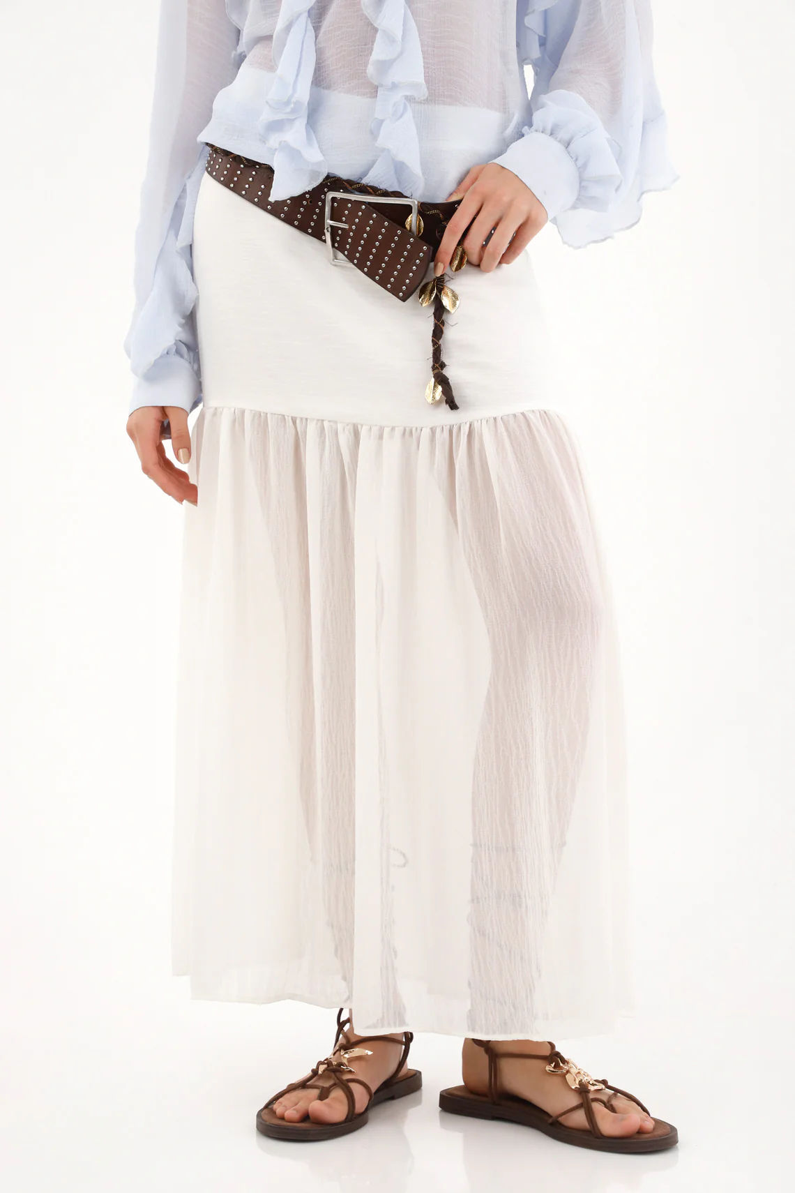 Long Crudo Skirt in Fabric Blend for Women - Image 2