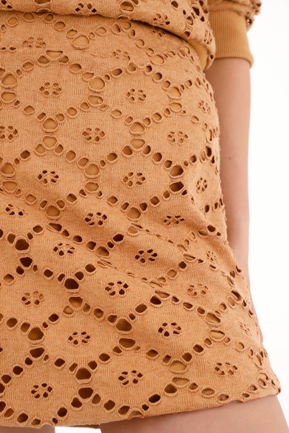 Women's Short Open Weave Brown Skirt - Image 3