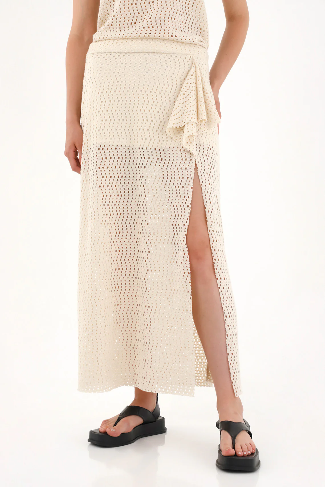 Women's long skirt in cream mesh fabric