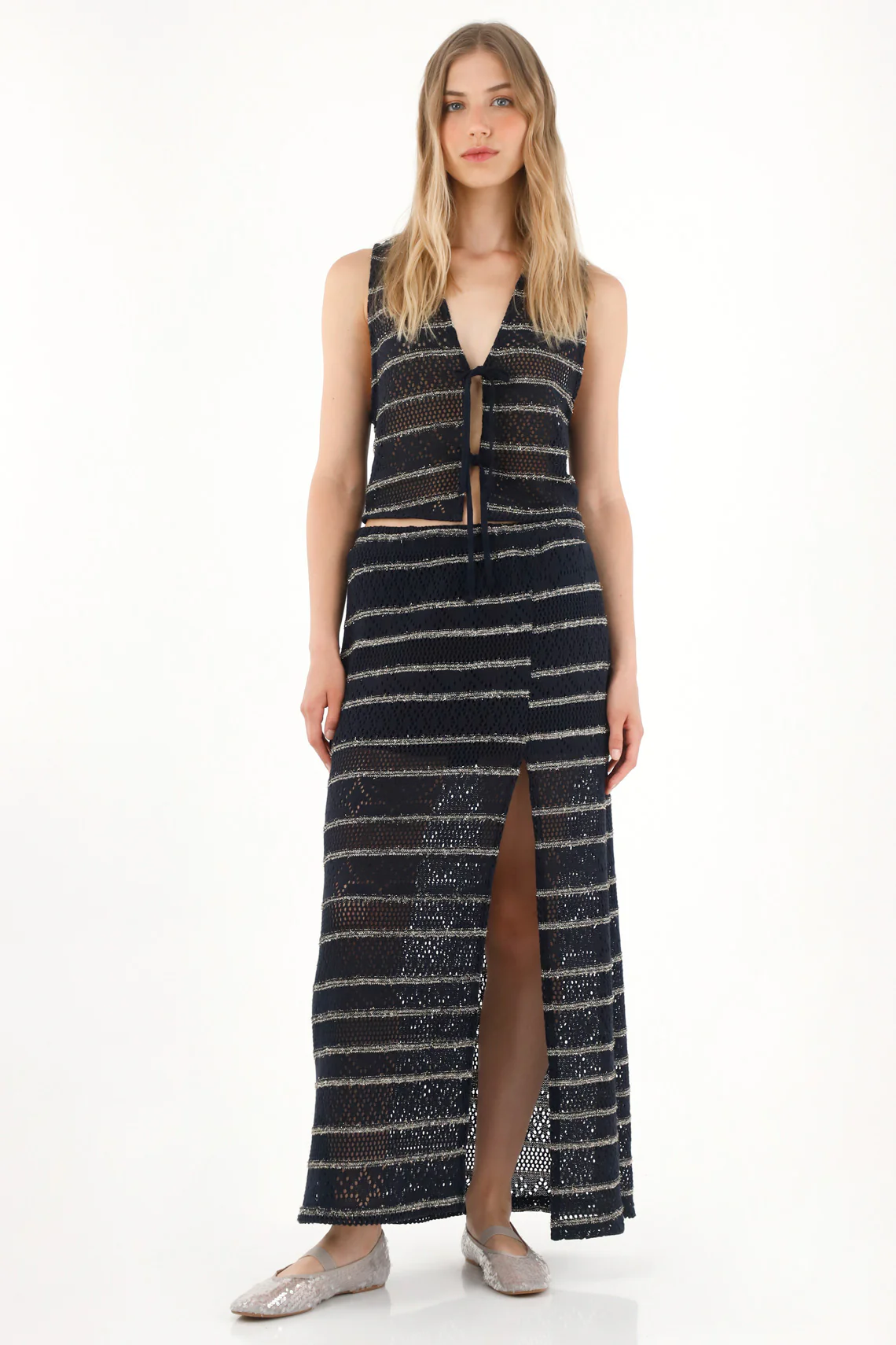 Long Striped Woven Skirt for Women - Image 2