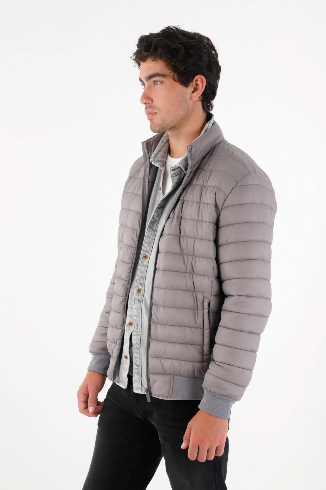 Gray Quilted Jacket for Men - Image 3