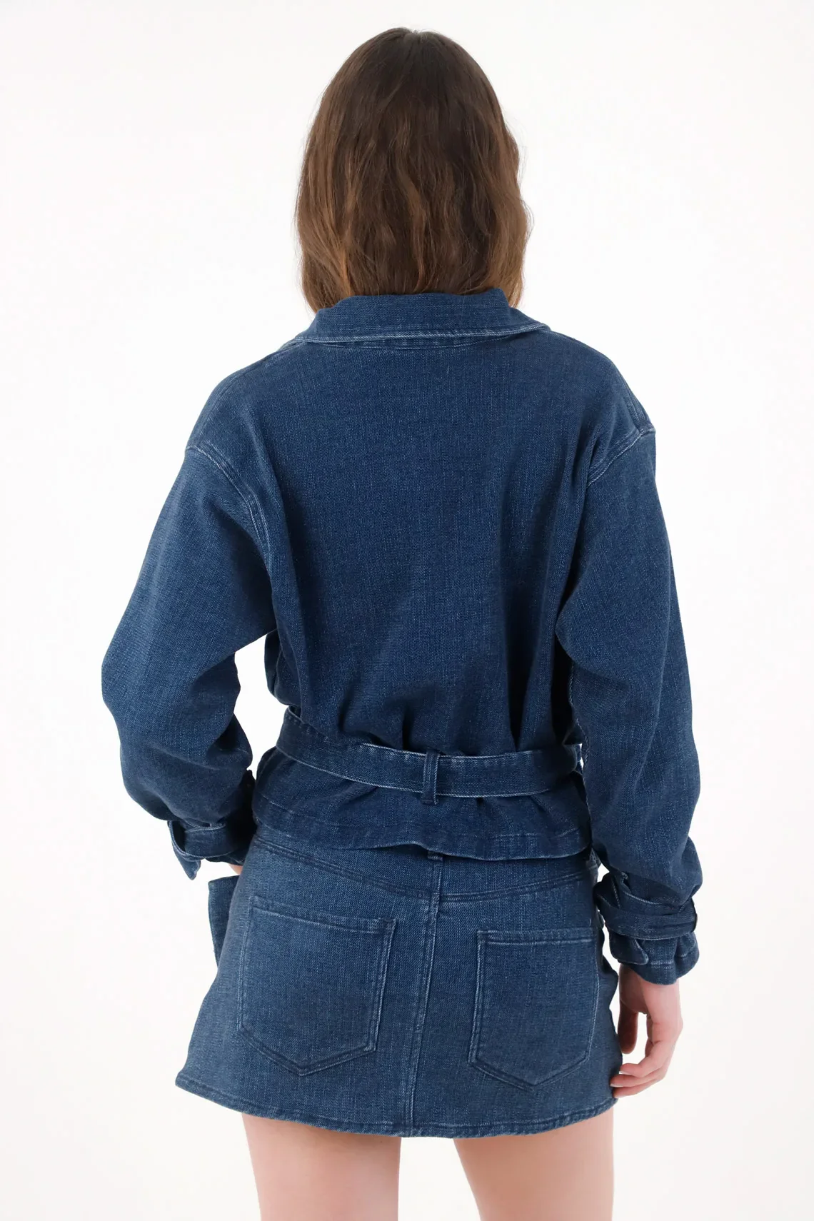 Indigo Cotton Women's Double-Breasted Jacket with Wide Lapel - Image 4