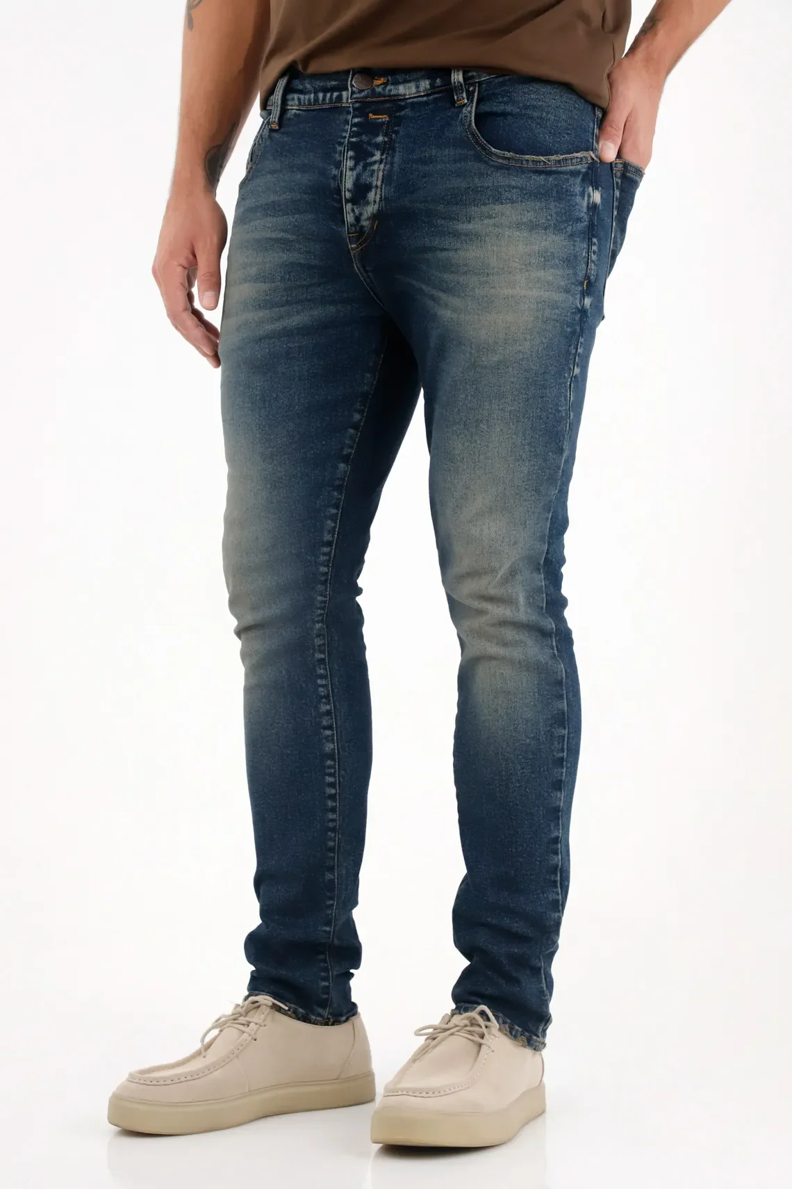 Skinny Jeans with Distressing in Blue for Men - Image 3
