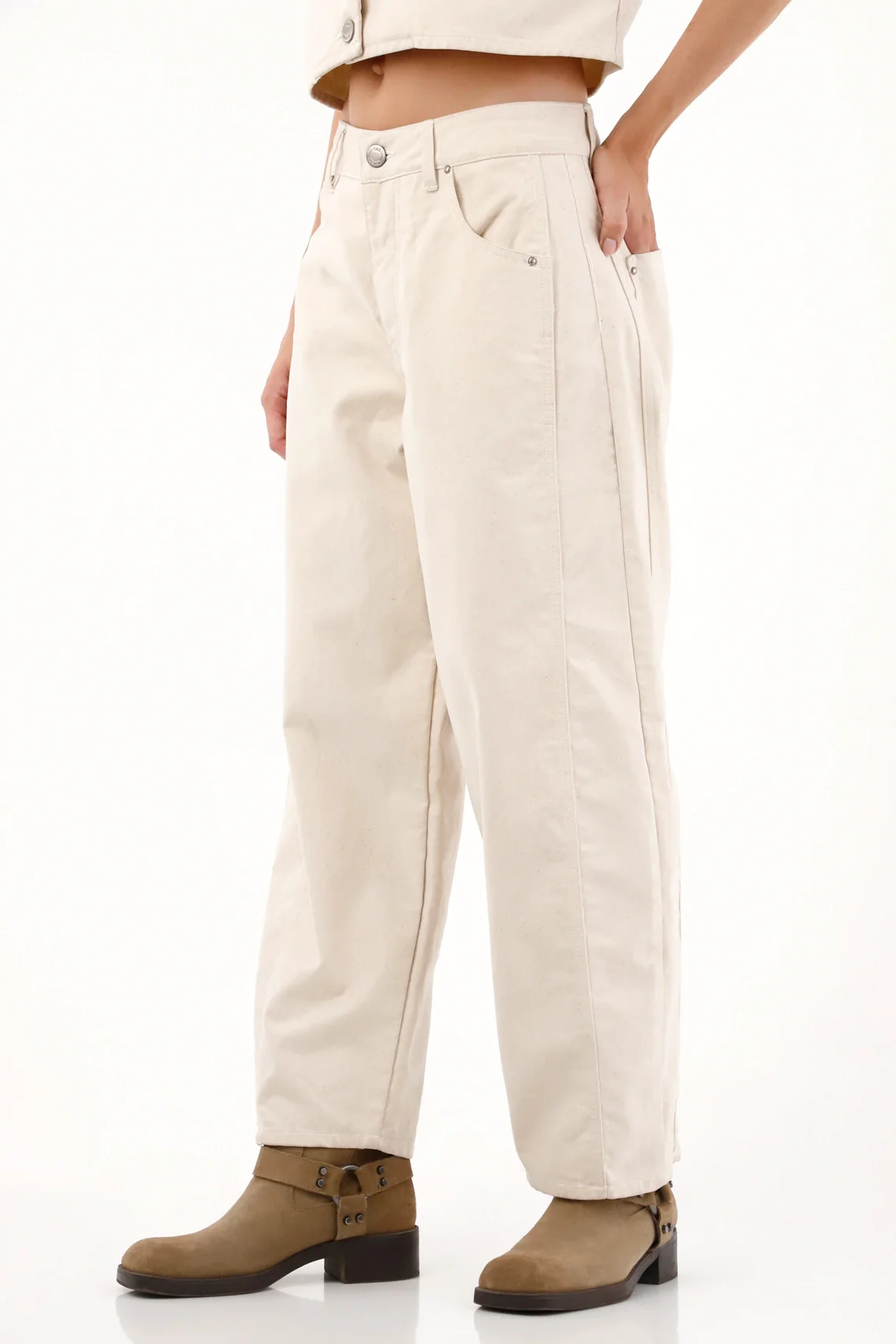 Off-White Velvet Horseshoe Jeans for Women - Image 3