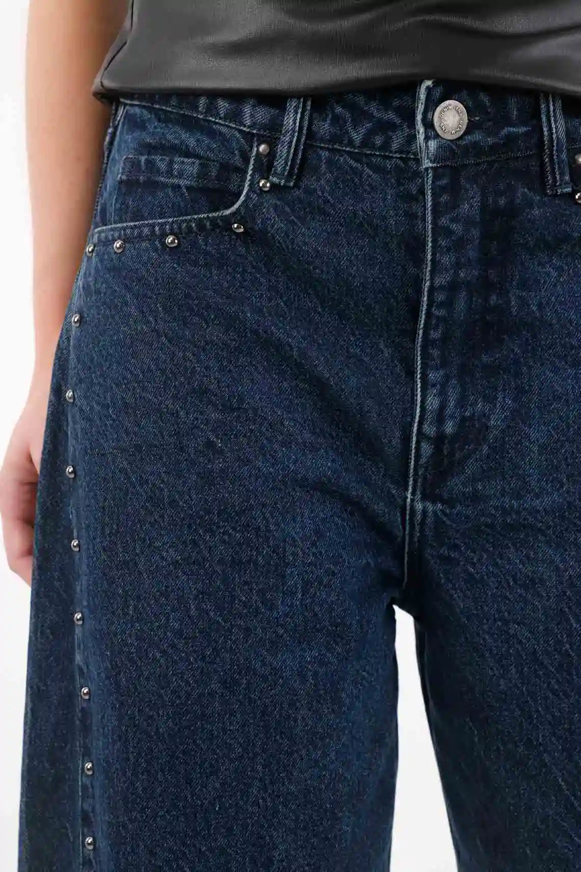 Mom Jeans with Cuts and Studs in Blue for Women - Image 3