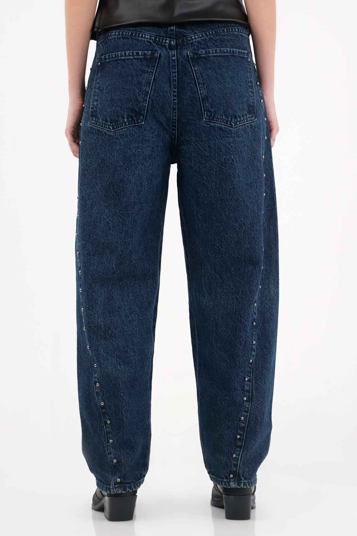 Mom Jeans with Cuts and Studs in Blue for Women - Image 4