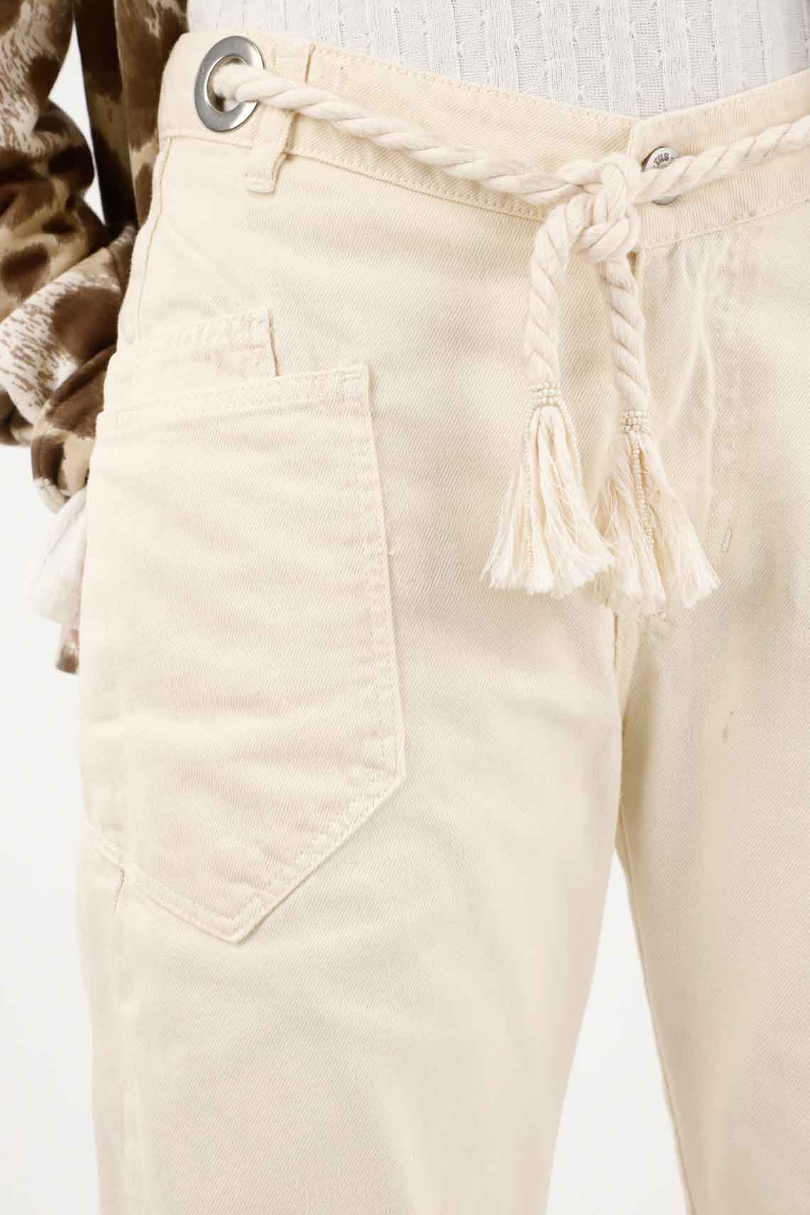 Beige Horseshoe Jeans with Eyelets for Women - Image 3
