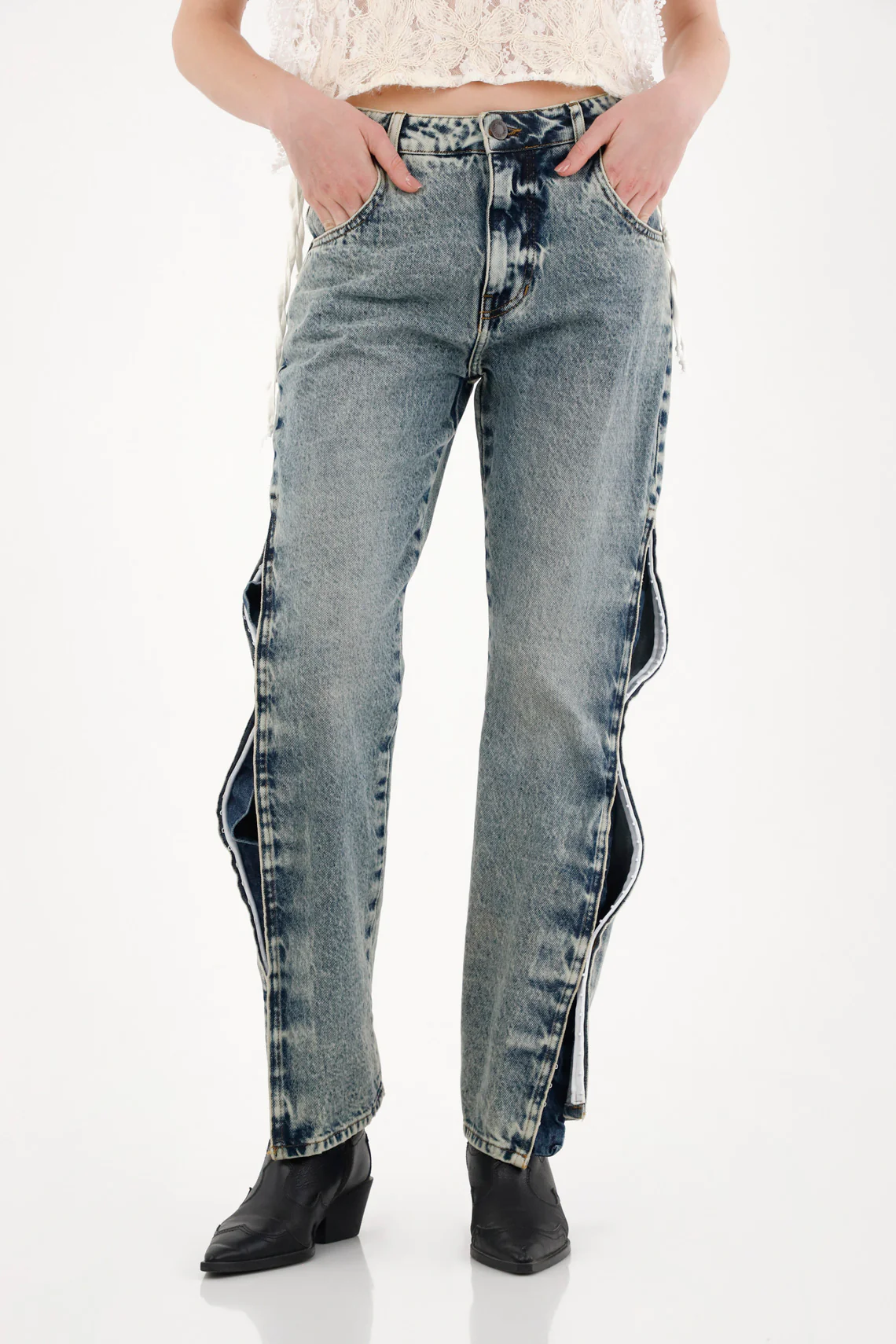 Straight Jeans with Openings and Side Fastenings for Women - Image 2