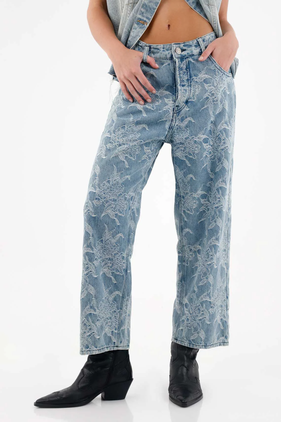 Straight Jeans with Floral Design for Women