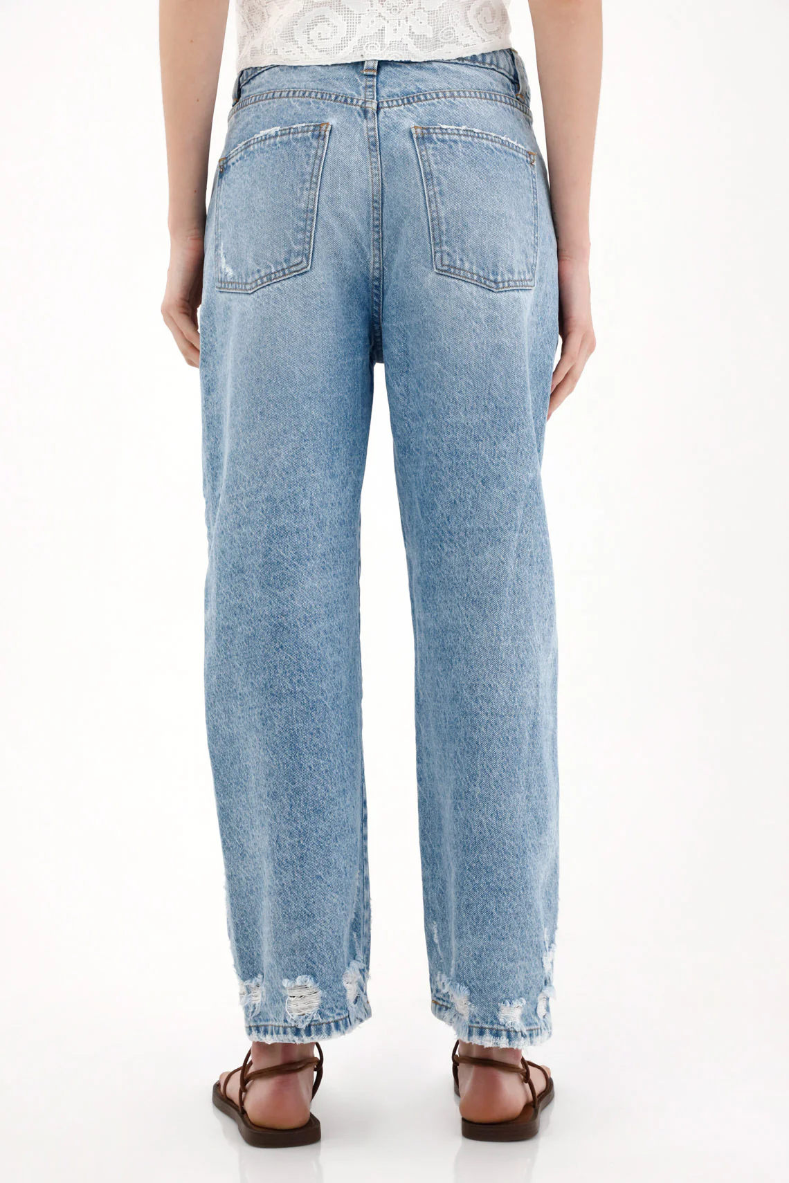 Straight Jeans with Distressed Detailing in Blue for Women - Image 2