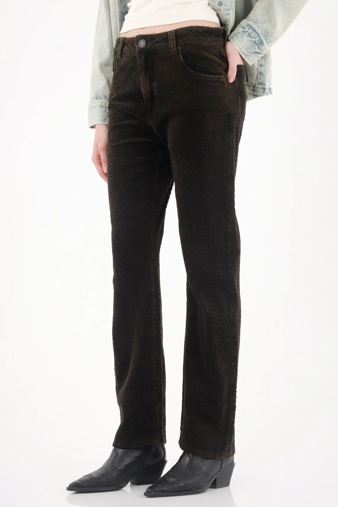 Straight Black Corduroy Jean with Vintage Effect for Women