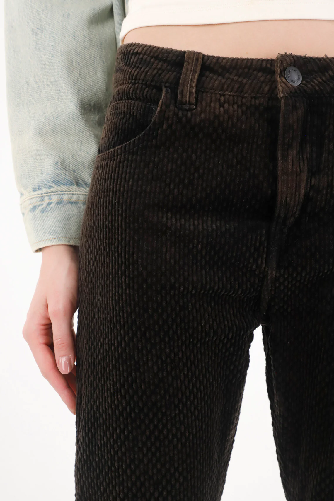 Straight Black Corduroy Jean with Vintage Effect for Women - Image 2