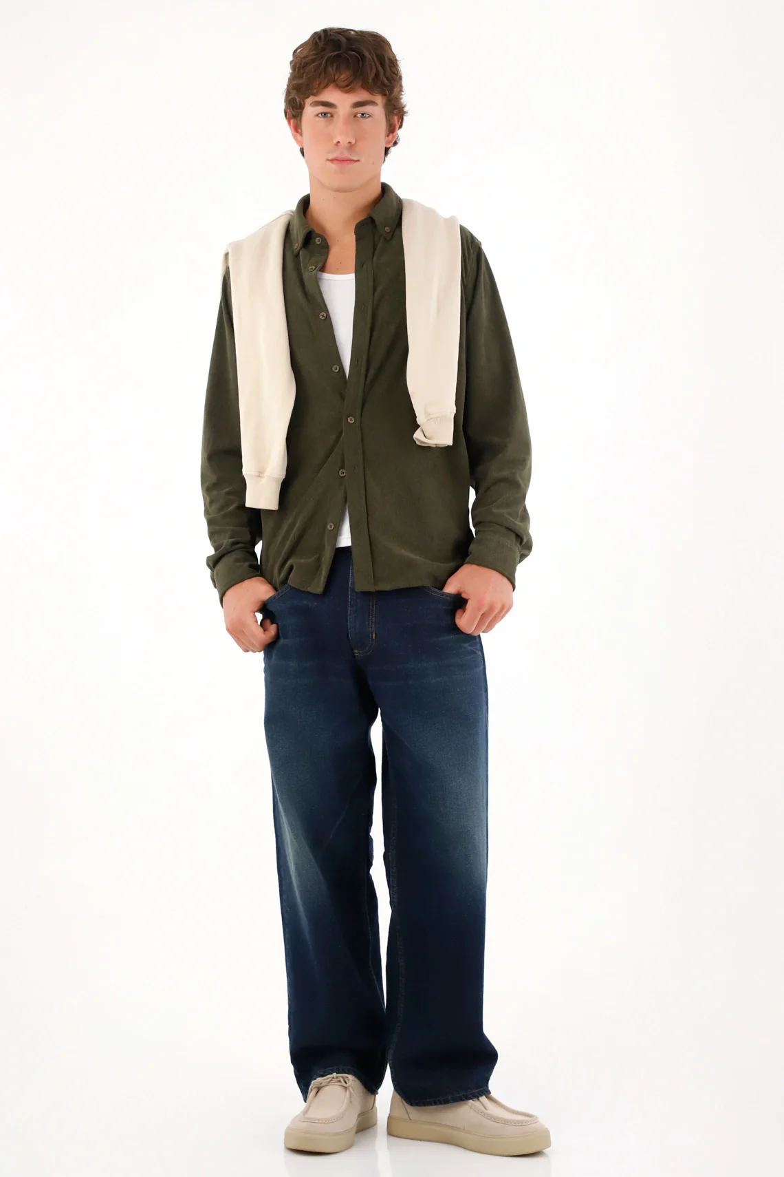 Jean Loose tiro medio azul para hombre