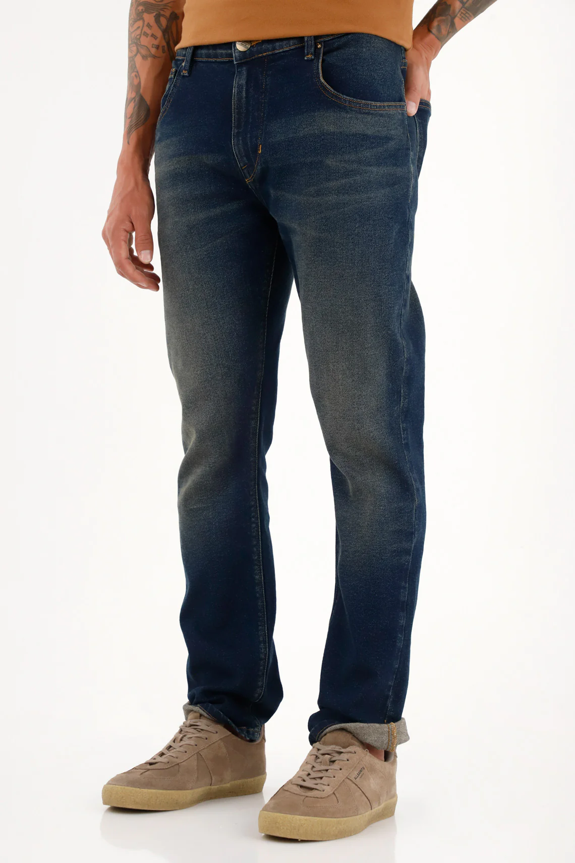 Men's Blue Mid-Rise Nudy Jeans with 3D Whiskers - Image 3