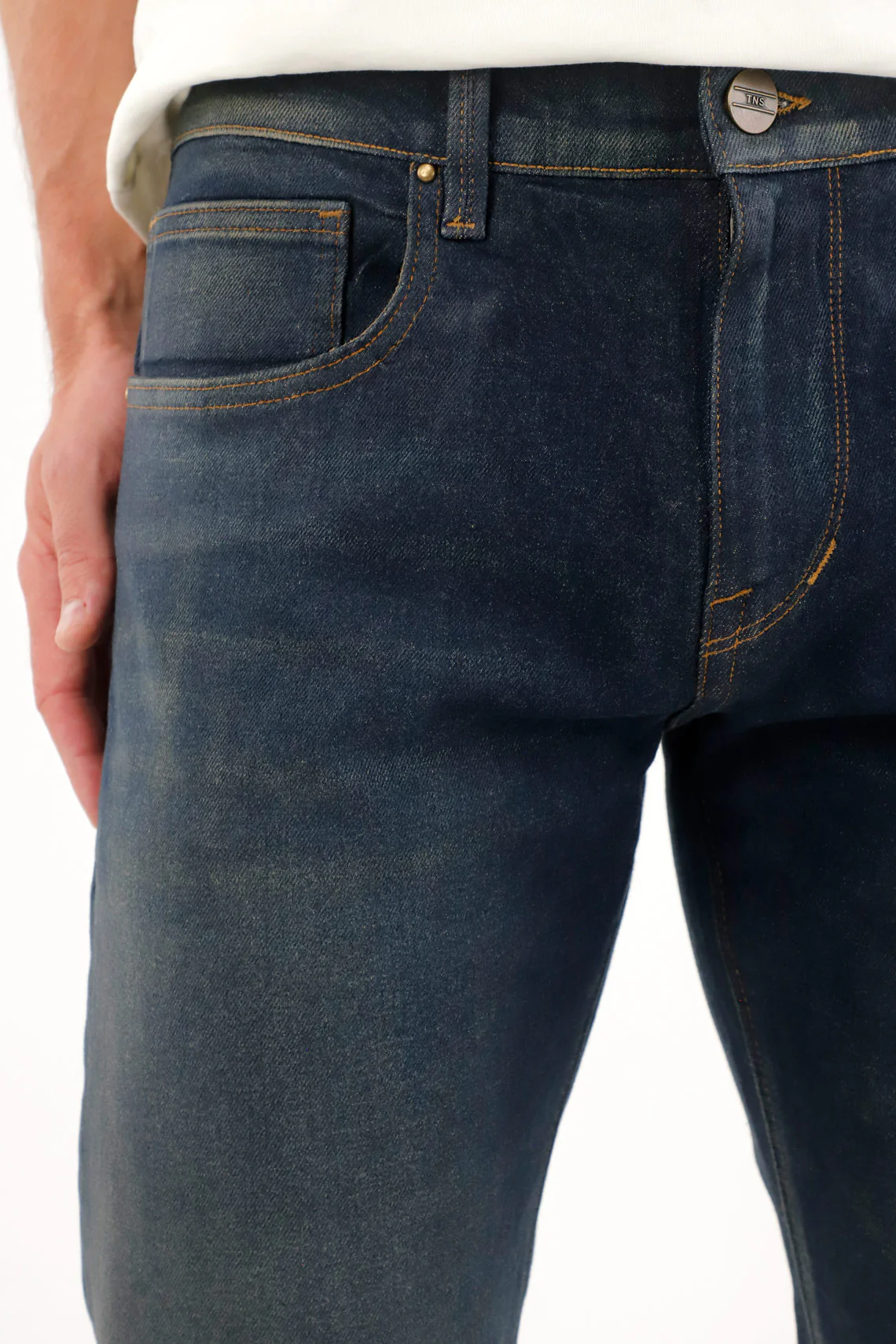 Men's Blue Resin Effect Straight Jeans - Image 3