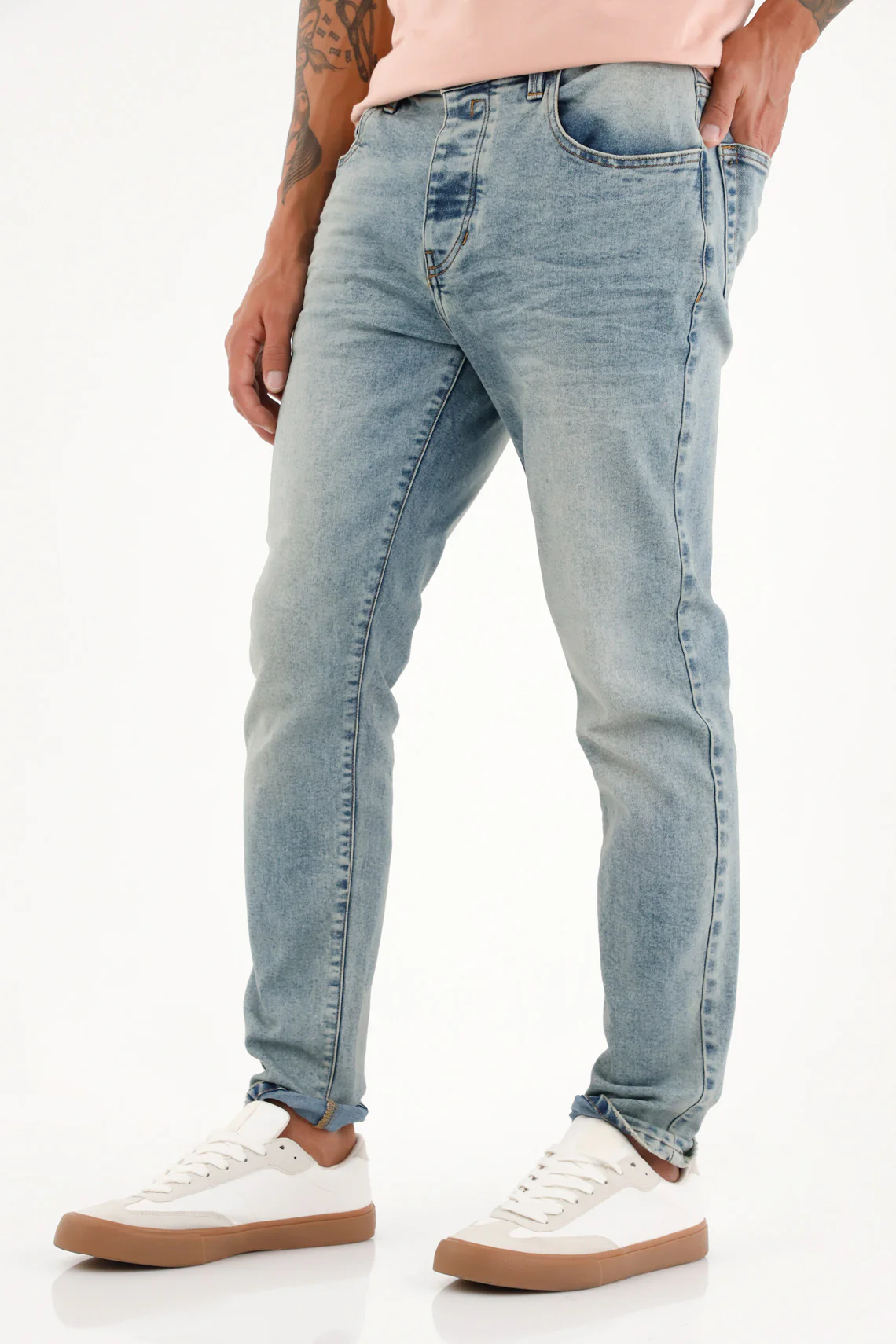 Men's Super Skinny Mid-Rise Jeans with 3D Wrinkles - Image 2