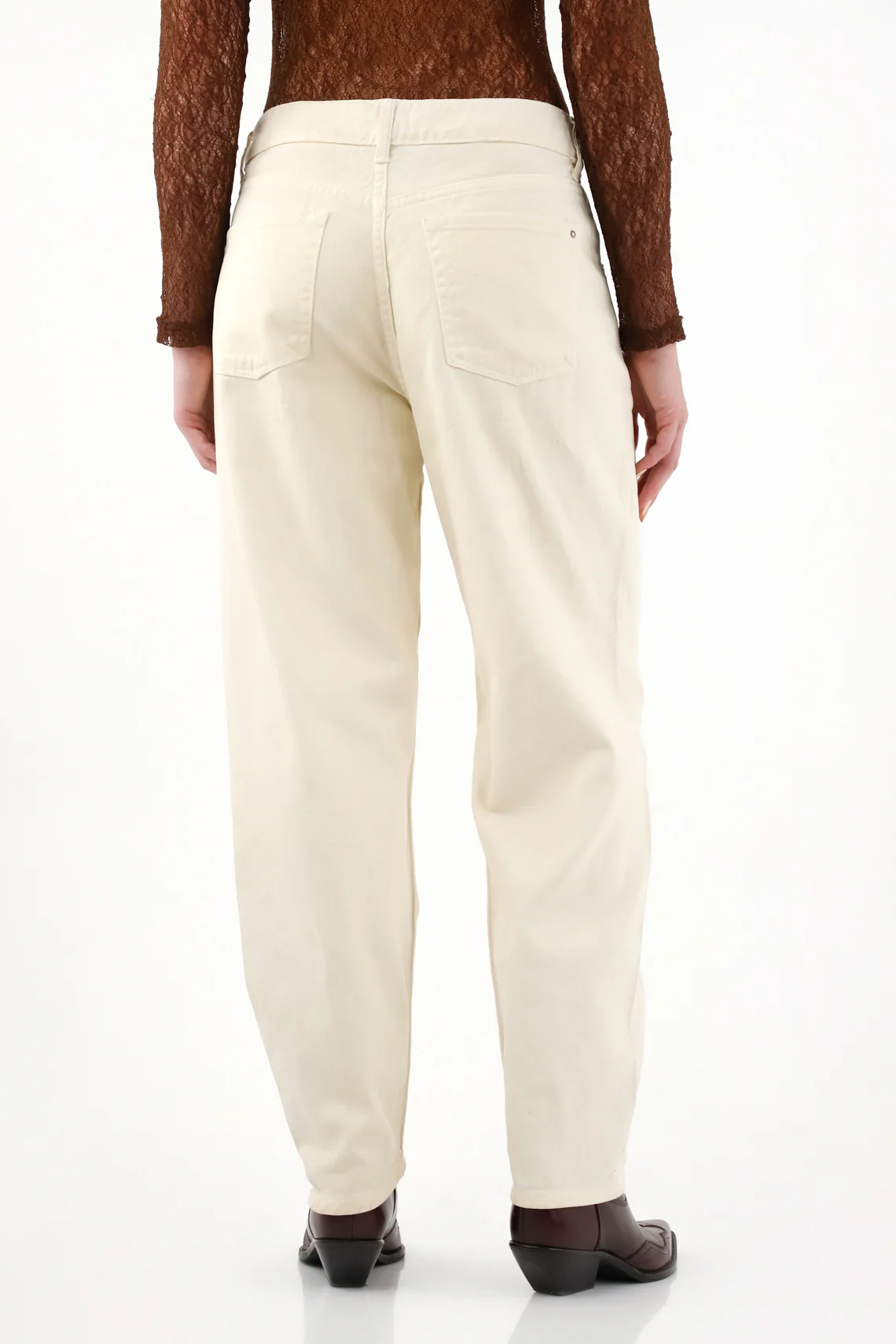Women's Leather Effect Balloon Jeans with Patches - Image 4