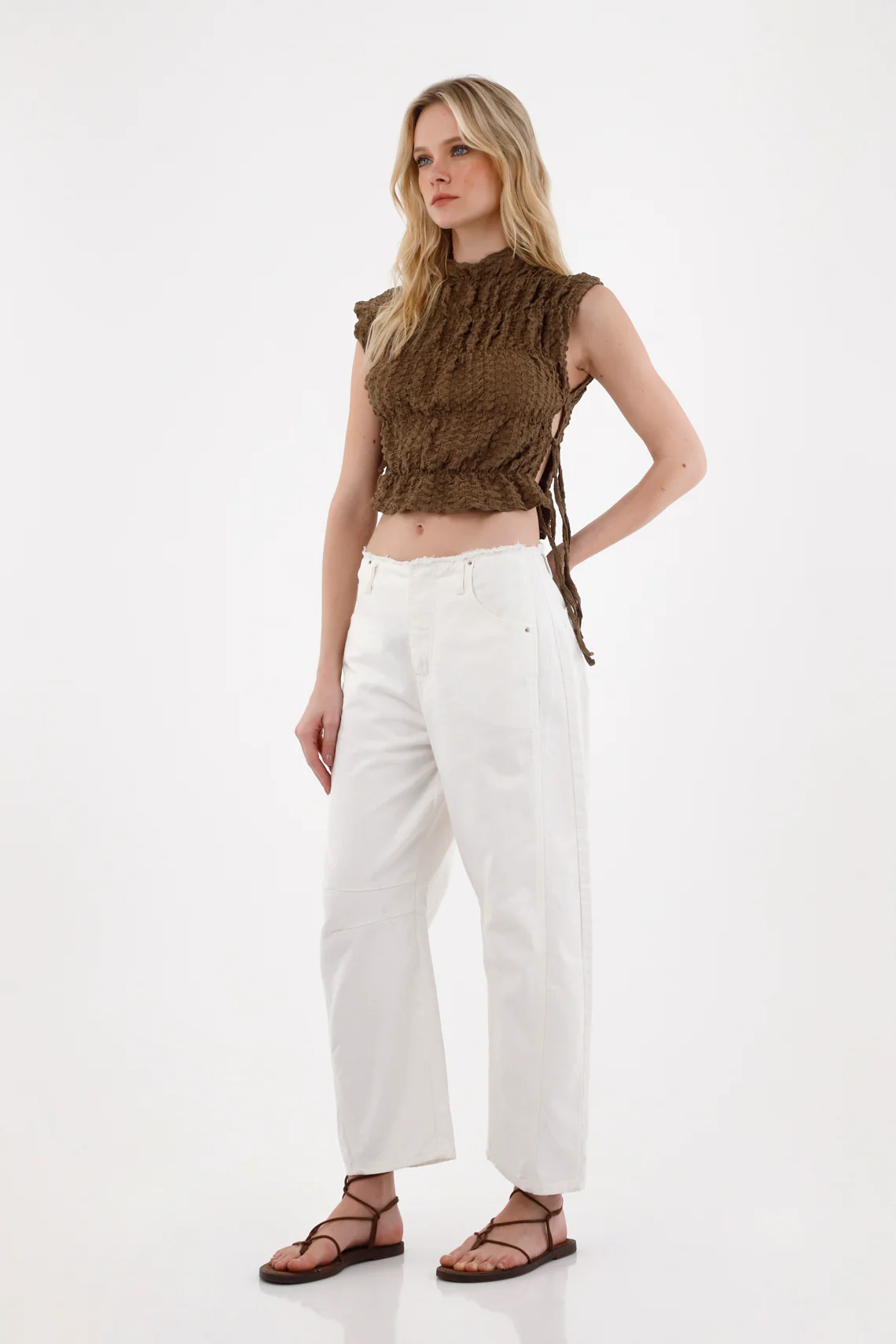 Women's Raw Denim Horseshoe Jeans with Distressed Hem - Image 2