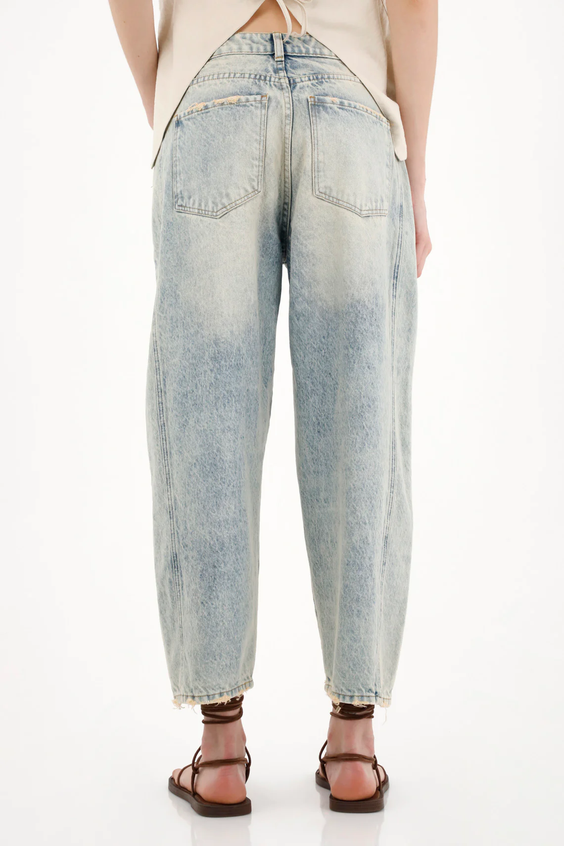 Women's Blue Low Rise Horseshoe Jeans with Asymmetrical Detail - Image 4