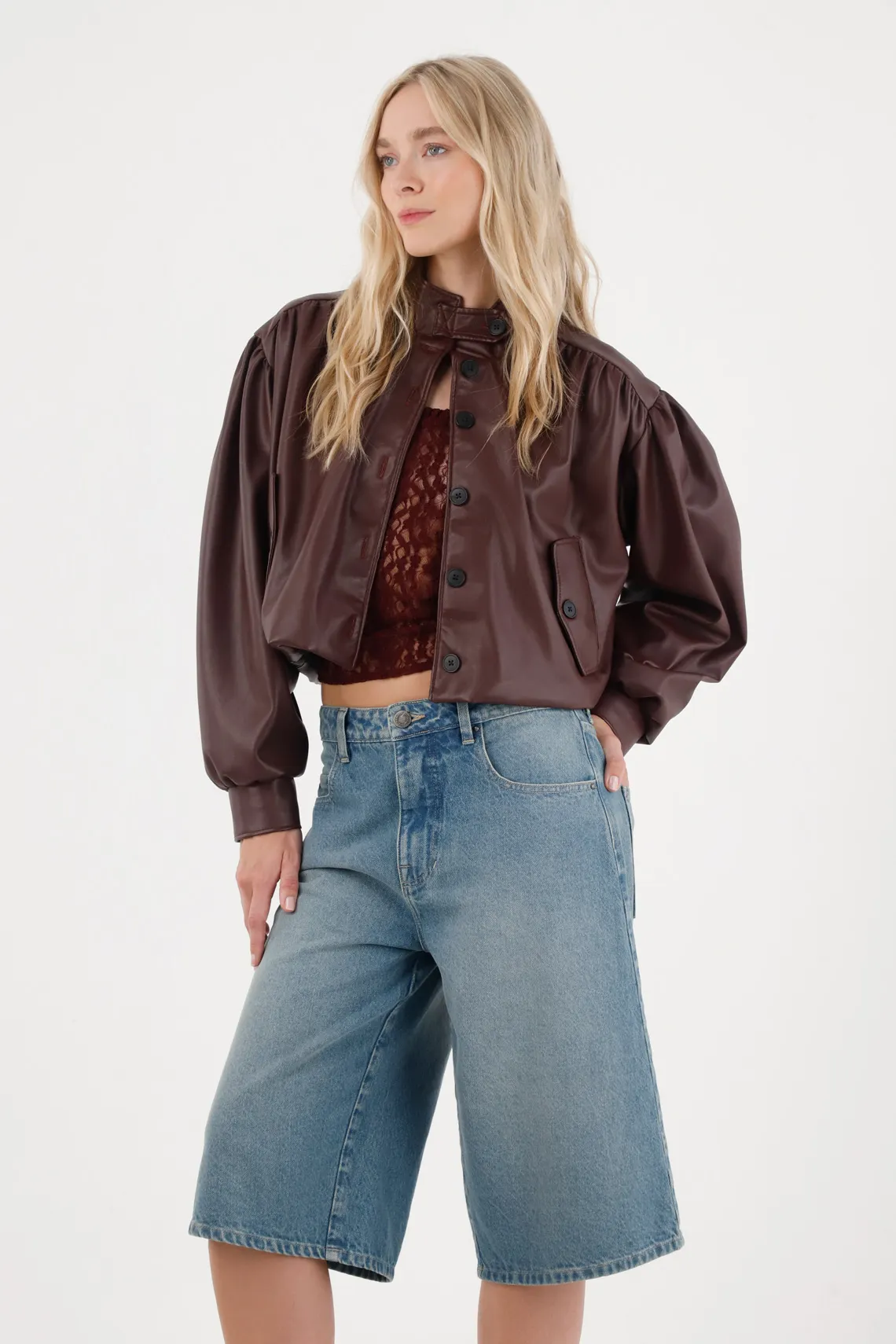 Mid Rise Blue Jorts for Women - Image 2