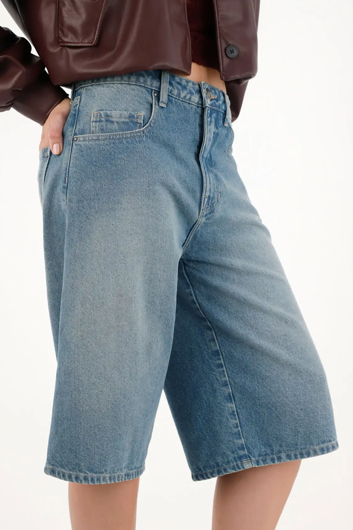 Mid Rise Blue Jorts for Women - Image 3