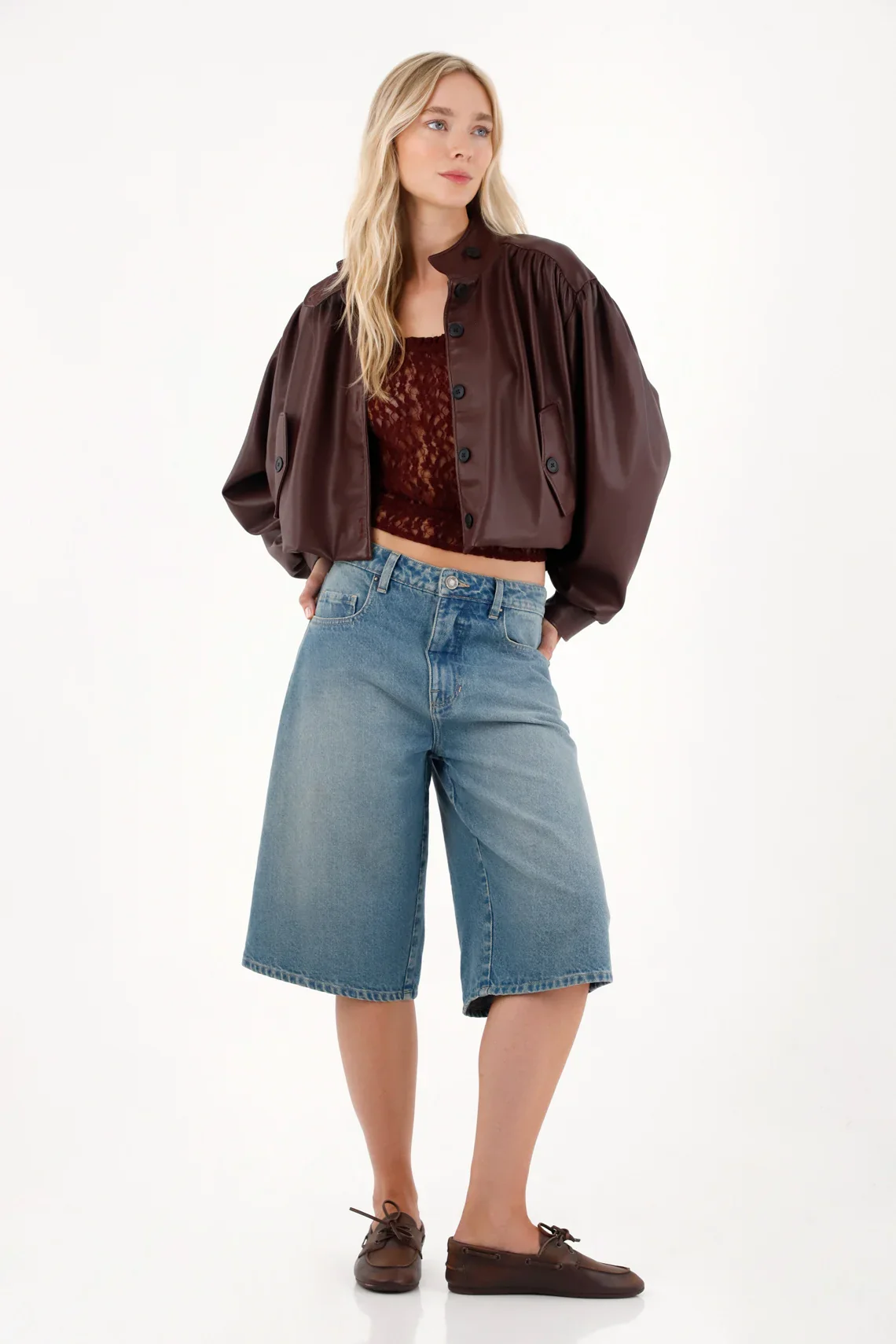Mid Rise Blue Jorts for Women - Image 4