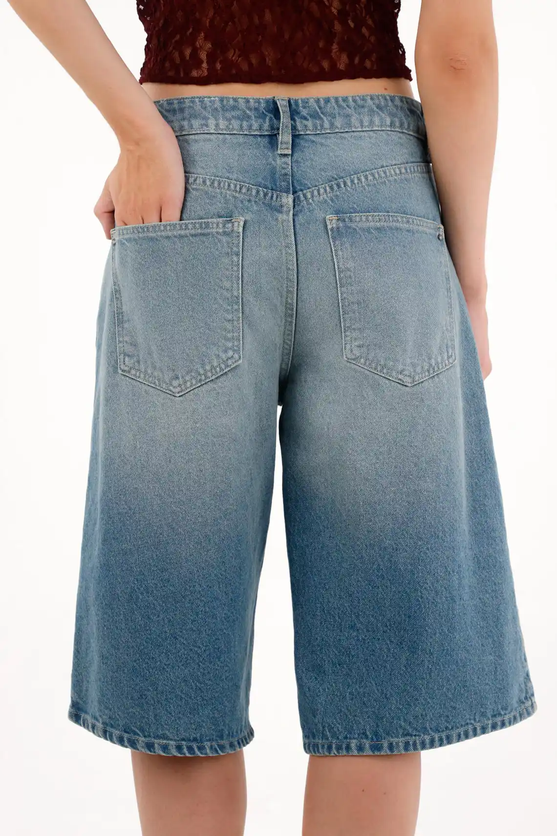 Mid Rise Blue Jorts for Women - Image 6