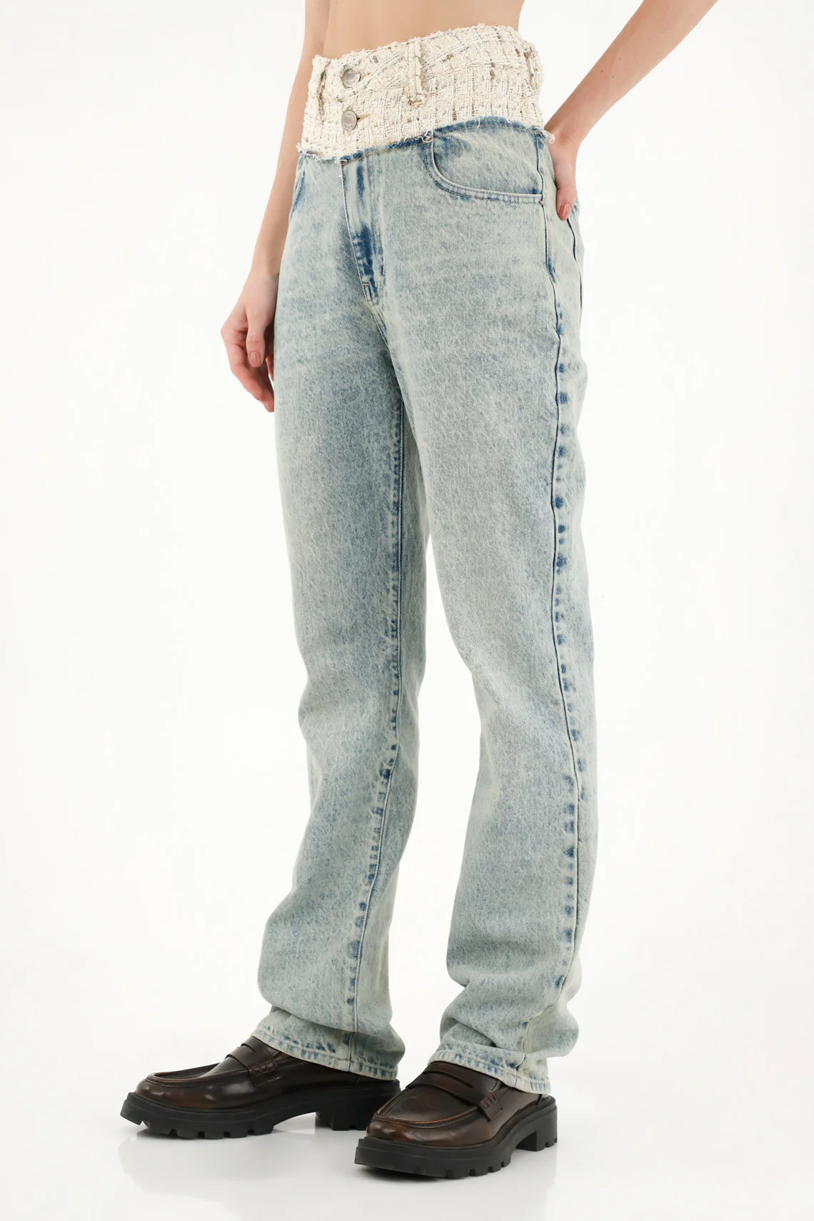 Women's Straight Cut Jeans with Woven Lurex Waistband - Image 2