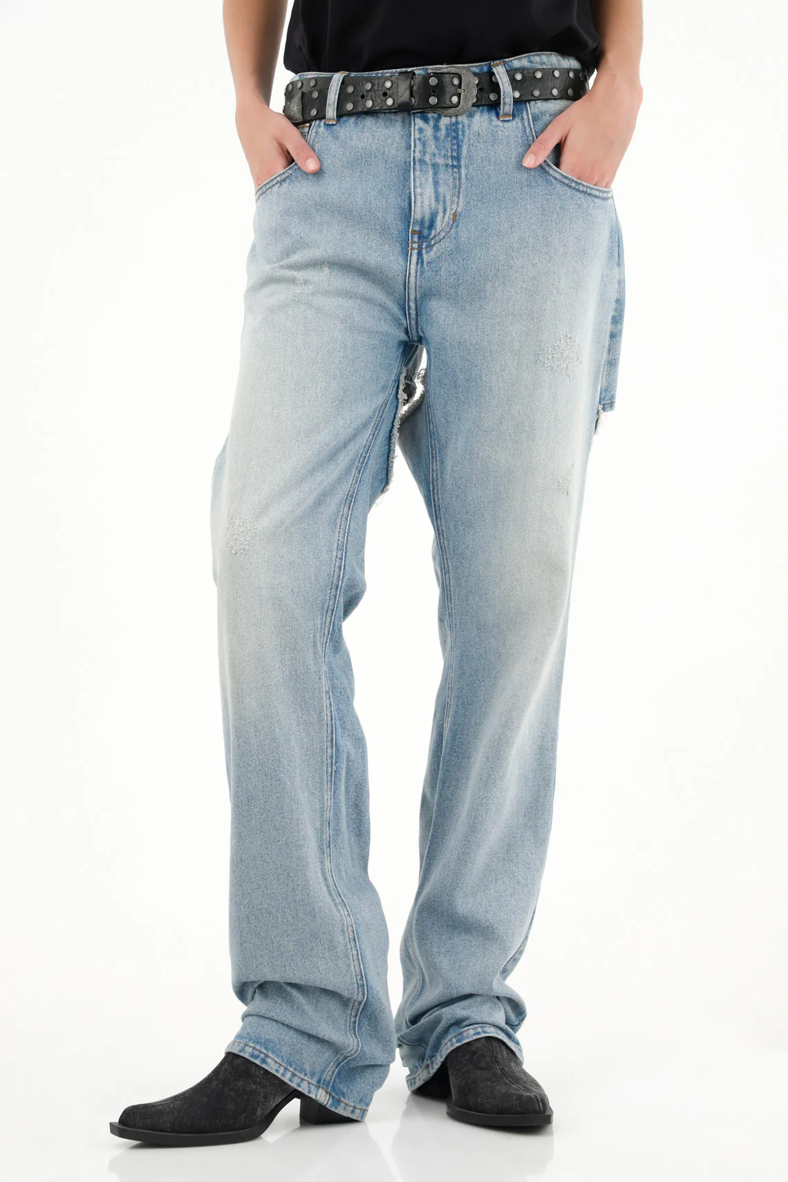 High-Rise Straight Jeans with Frayed Details for Women - Image 3