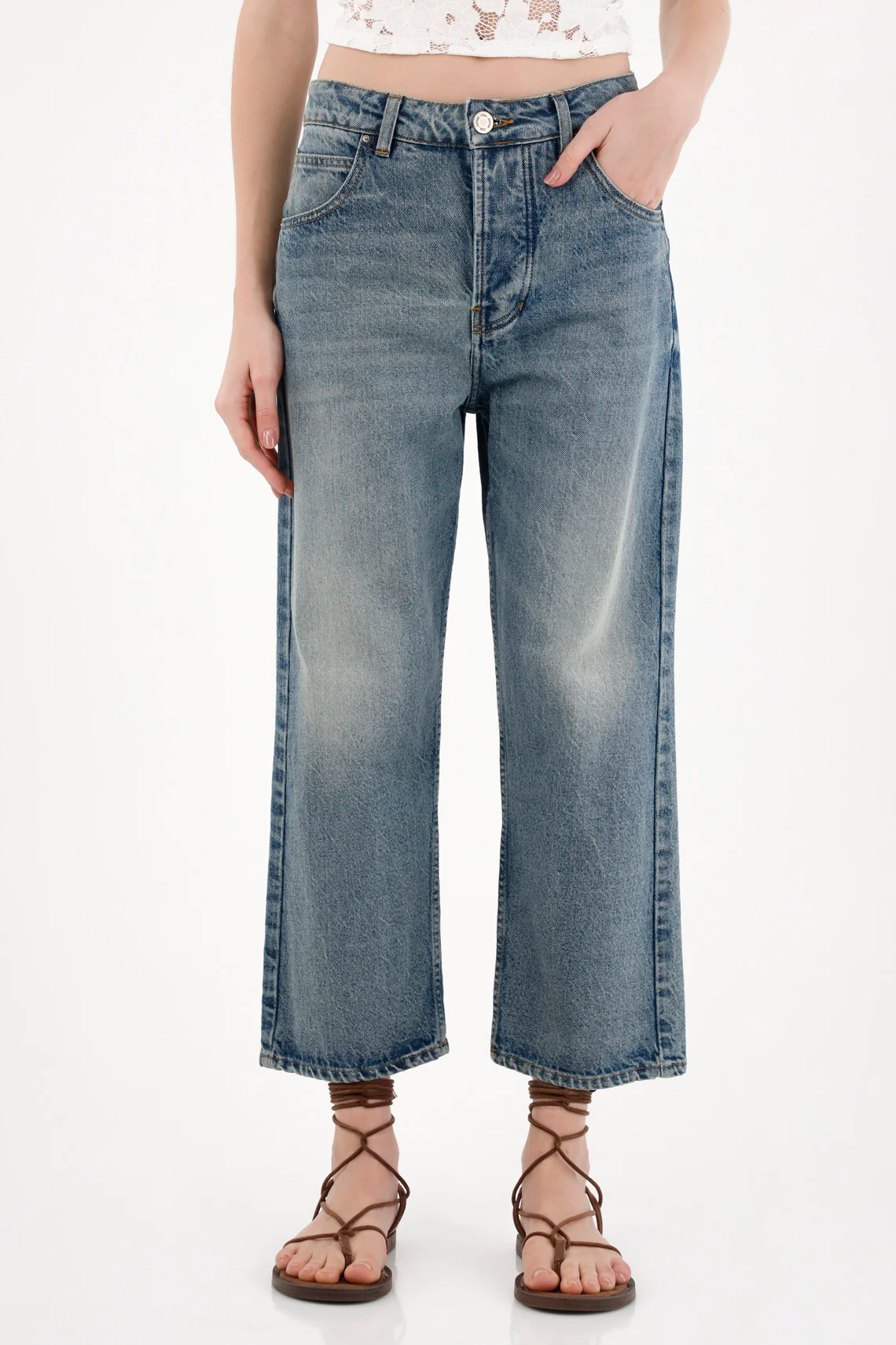Medium Rise Straight Jeans in Blue for Women - Image 2