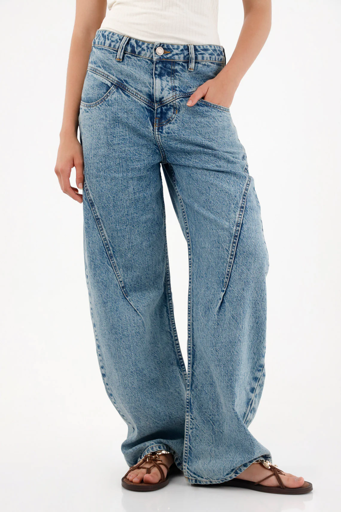 Blue Low Rise Wide Leg Jeans for Women