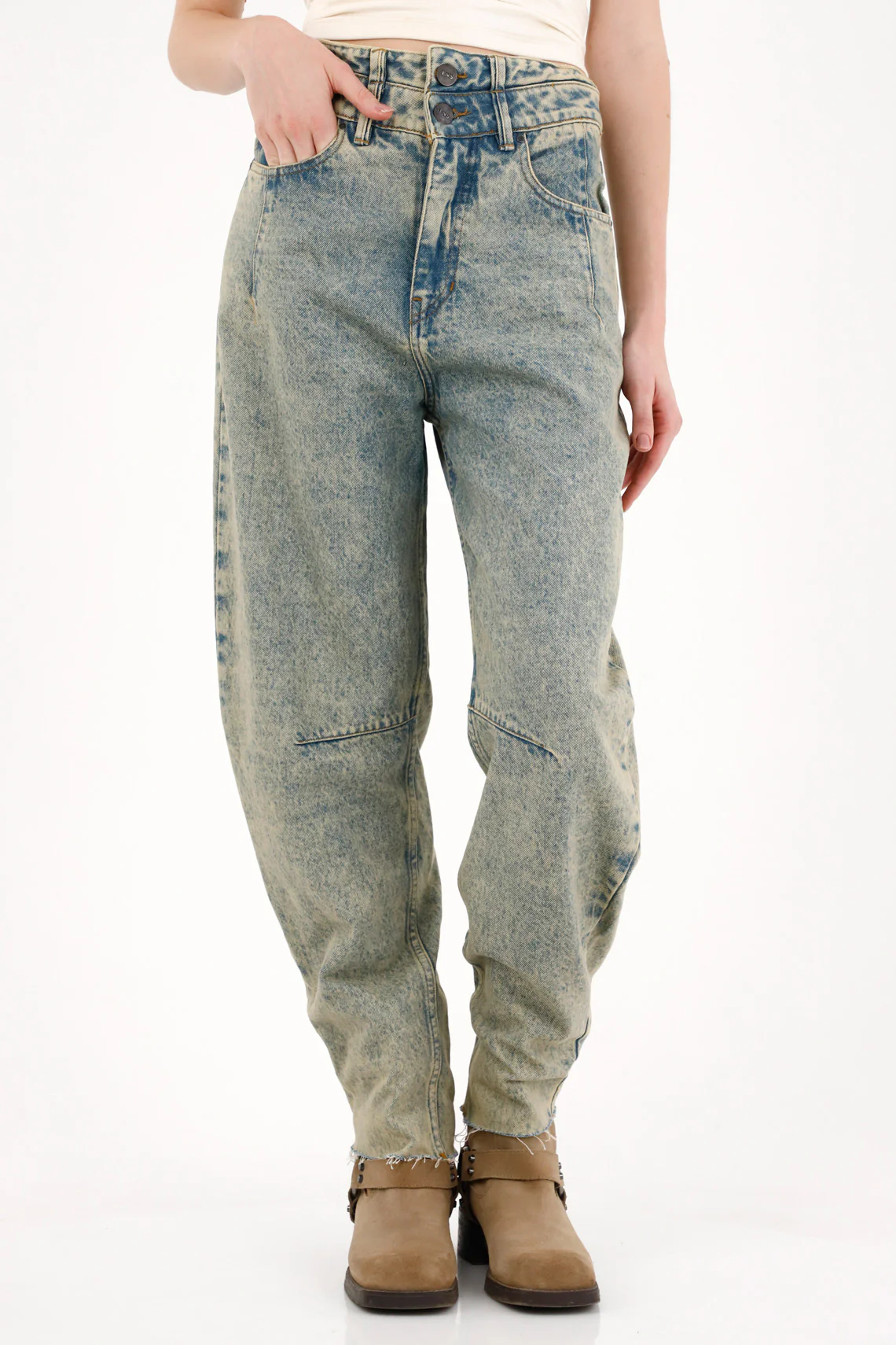 Women's Blue Slouchy Jeans with Double Waistband - Image 3