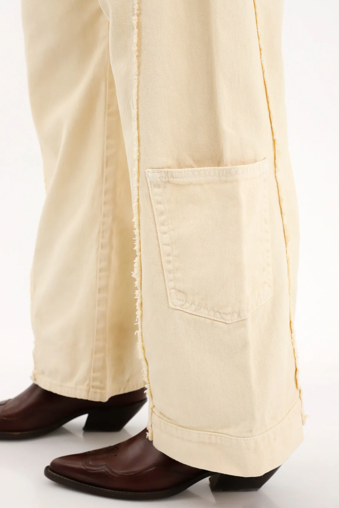 Women's Yellow Wide Leg Jeans with Frayed Cuts - Image 3