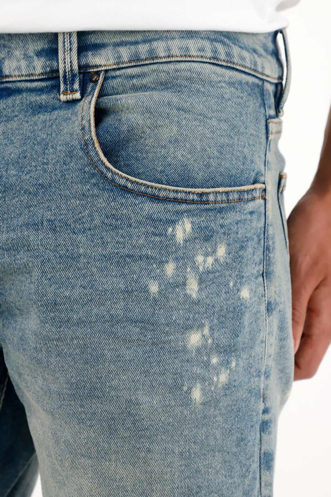 Straight Jeans with Blue Splash Effect for Men - Image 3