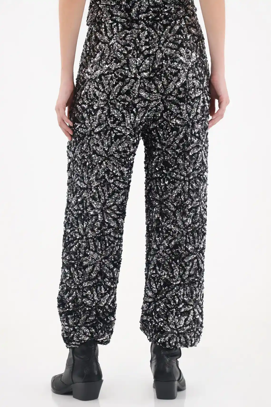 Black Sequin Jogger Pants for Women - Image 4