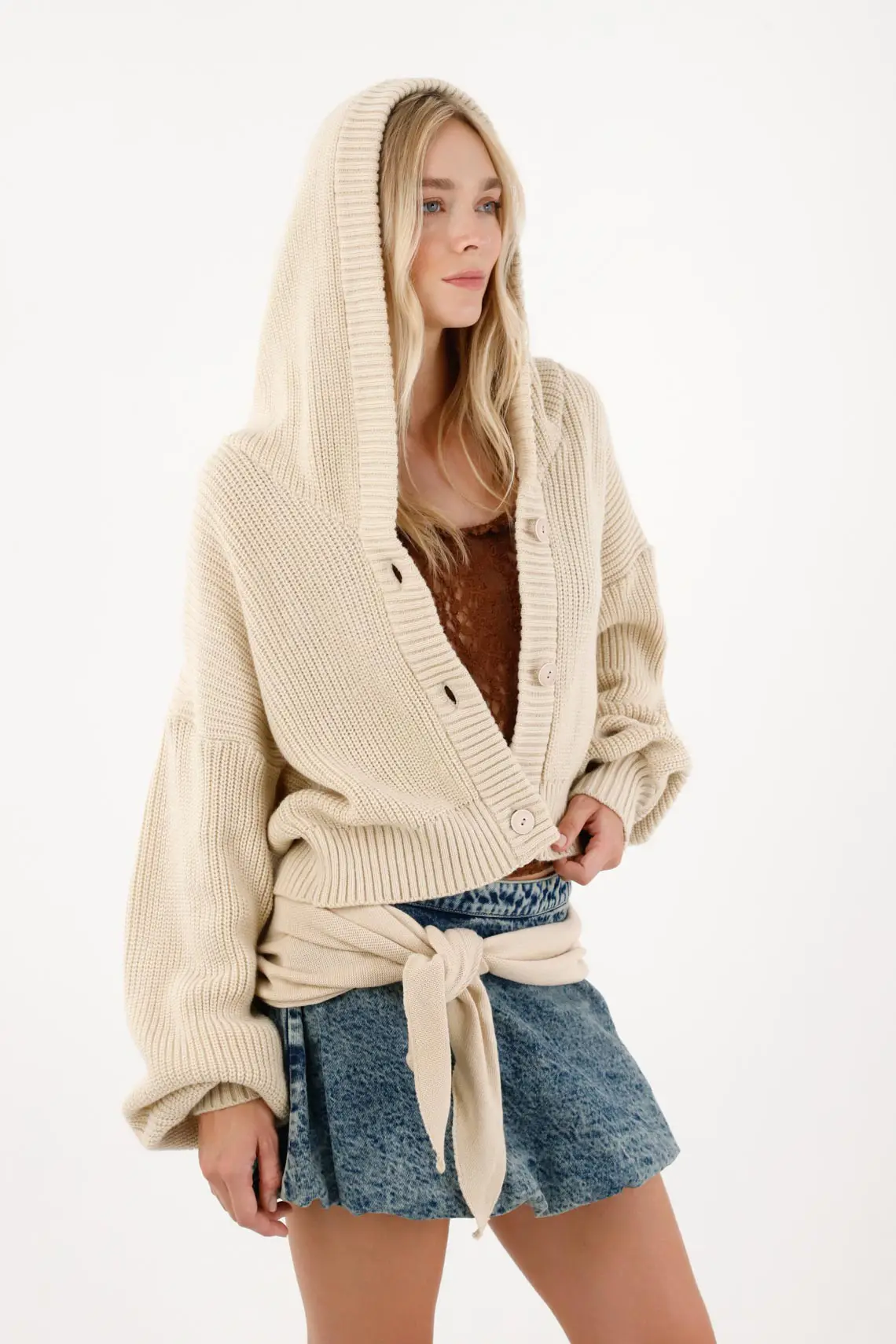 Cropped Oversized Acrylic Knit Women’s Hoodie - Image 2